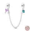 Star Moon Slide Safety Chains Charms 925 Sterling copper Heart Evil eyes Silicone Spacer Beads Fit Original Bracelet DIY Zircon