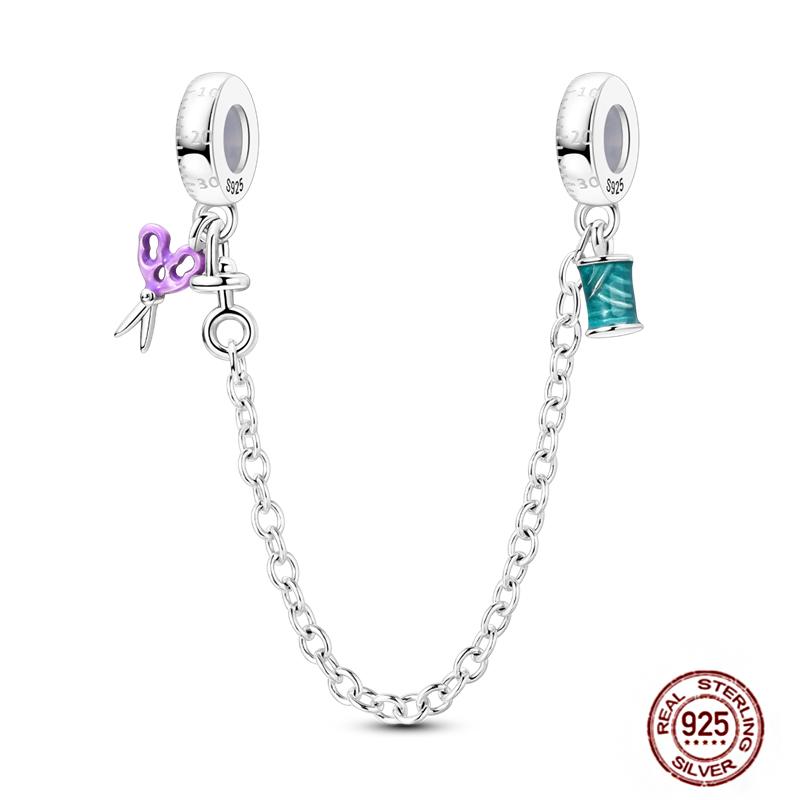 Star Moon Slide Safety Chains Charms 925 Sterling copper Heart Evil eyes Silicone Spacer Beads Fit Original Bracelet DIY Zircon