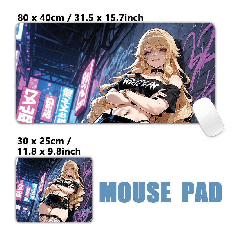 Gaming Mouse PadAntislip Stitched Edges Stylish Urban Anime Girls Graffiti Street Print Gaming Keyboard Mat for Gamers