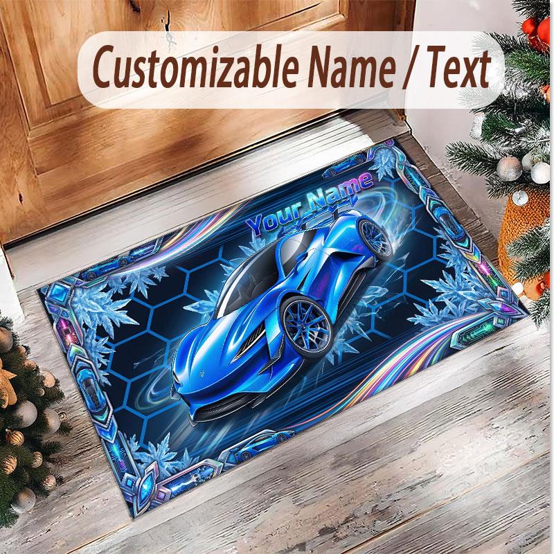Car Racing Theme Soft Crystal Velvet Rug Custom Name & Text Print Non Slip Floor Rug for Bedroom Living Room