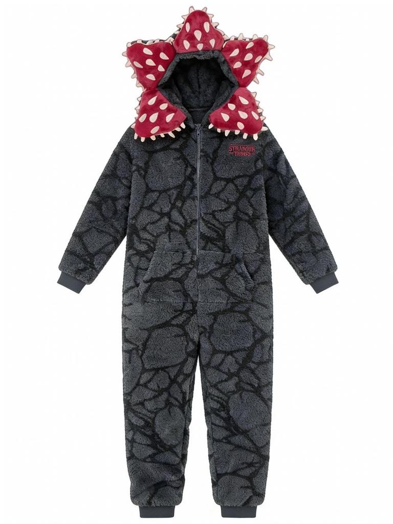 Stranger Things Man-Eating Plant Hooded Cosplay Pajamas for Men - Coral Fleece Plush Halloween Costume