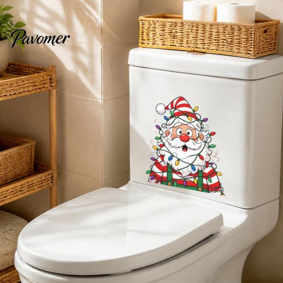 Santa Bathroom Decals Christmas Toilet Stickers, Waterproof Funny Claus Lid Seat Decals, Self-Adhesive Holiday Decor Water Tank Sticker, Cute