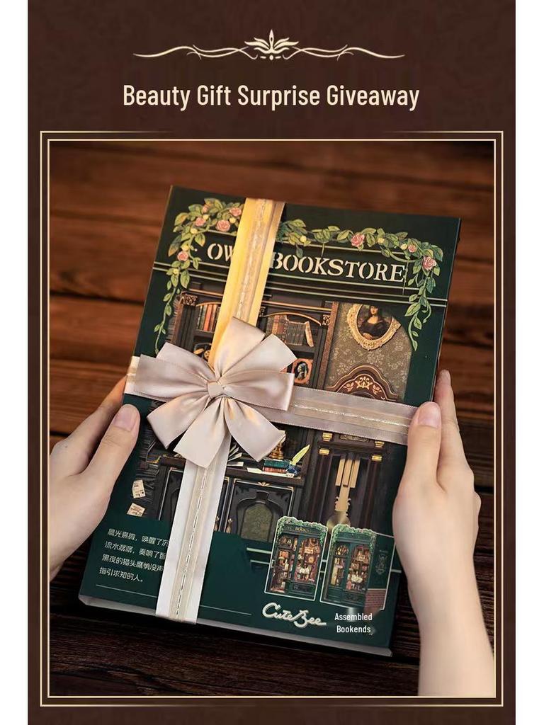 CuteBee Owl Bookstore Miniature DIY Cottage Bookend