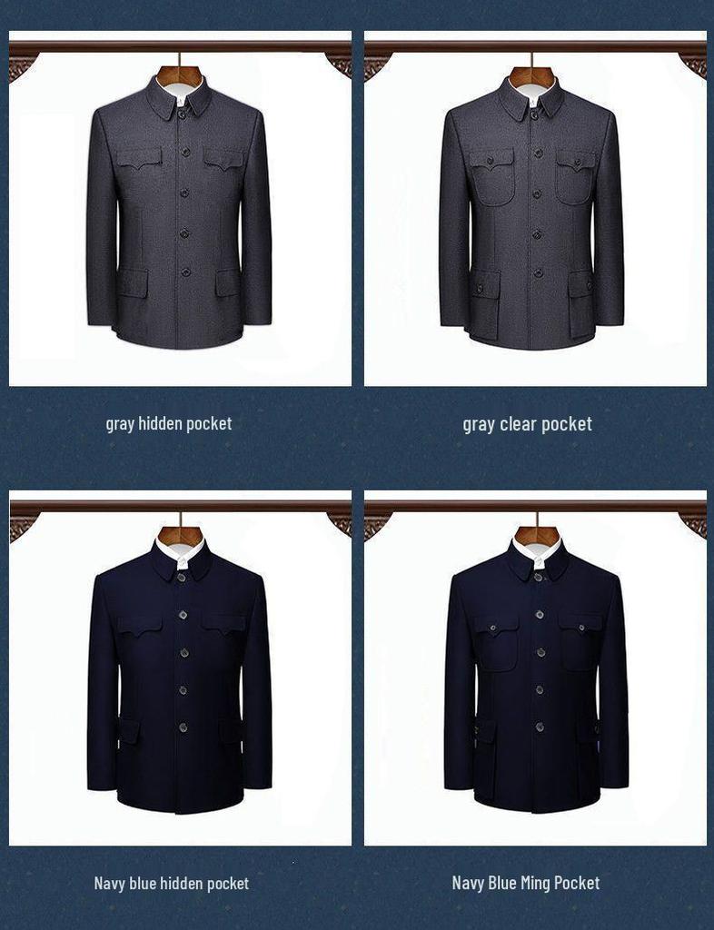 Conjunto de Traje Zhongshan para Hombres de Mediana Edad y Mayores - Chaqueta de Primavera/Otoño/Invierno