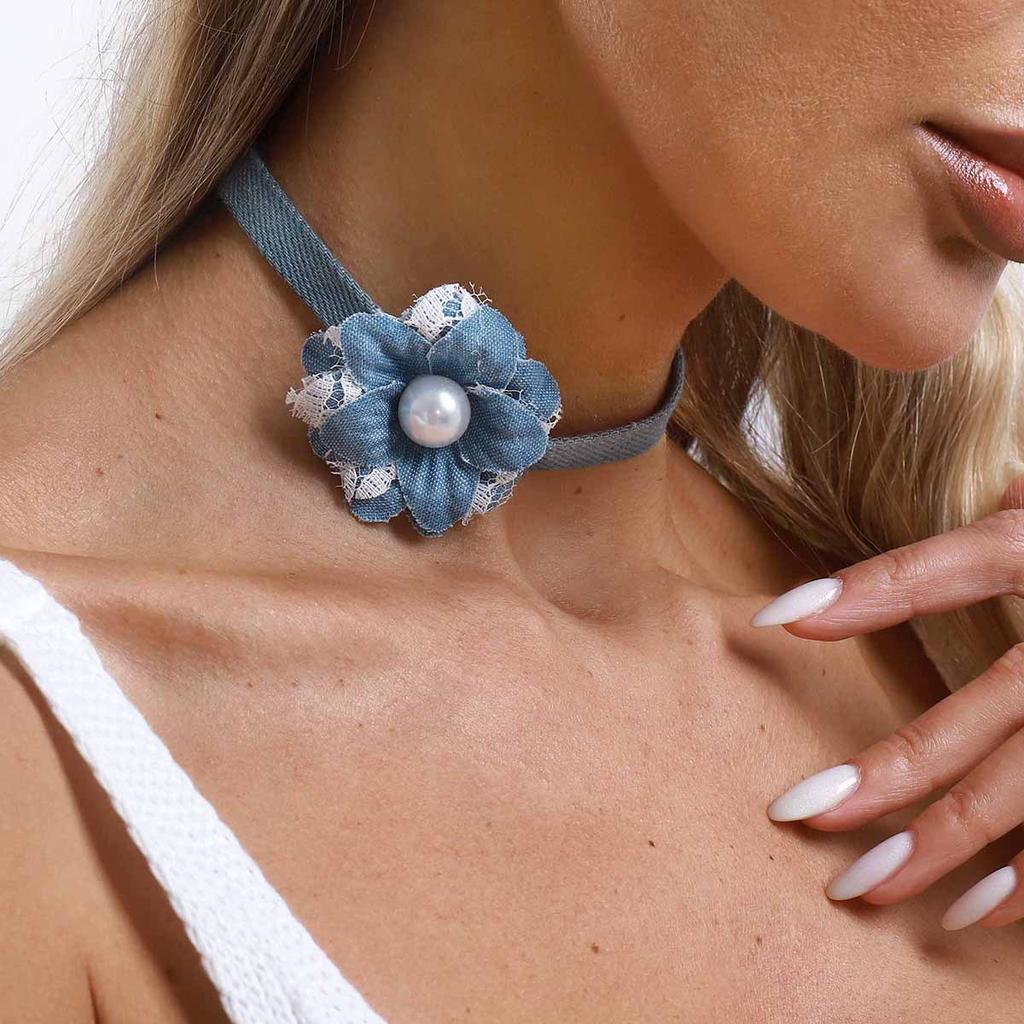 N11111 Super fairy denim flannel flower necklace women's new choker neck strap neck collar collarbone chain accessories