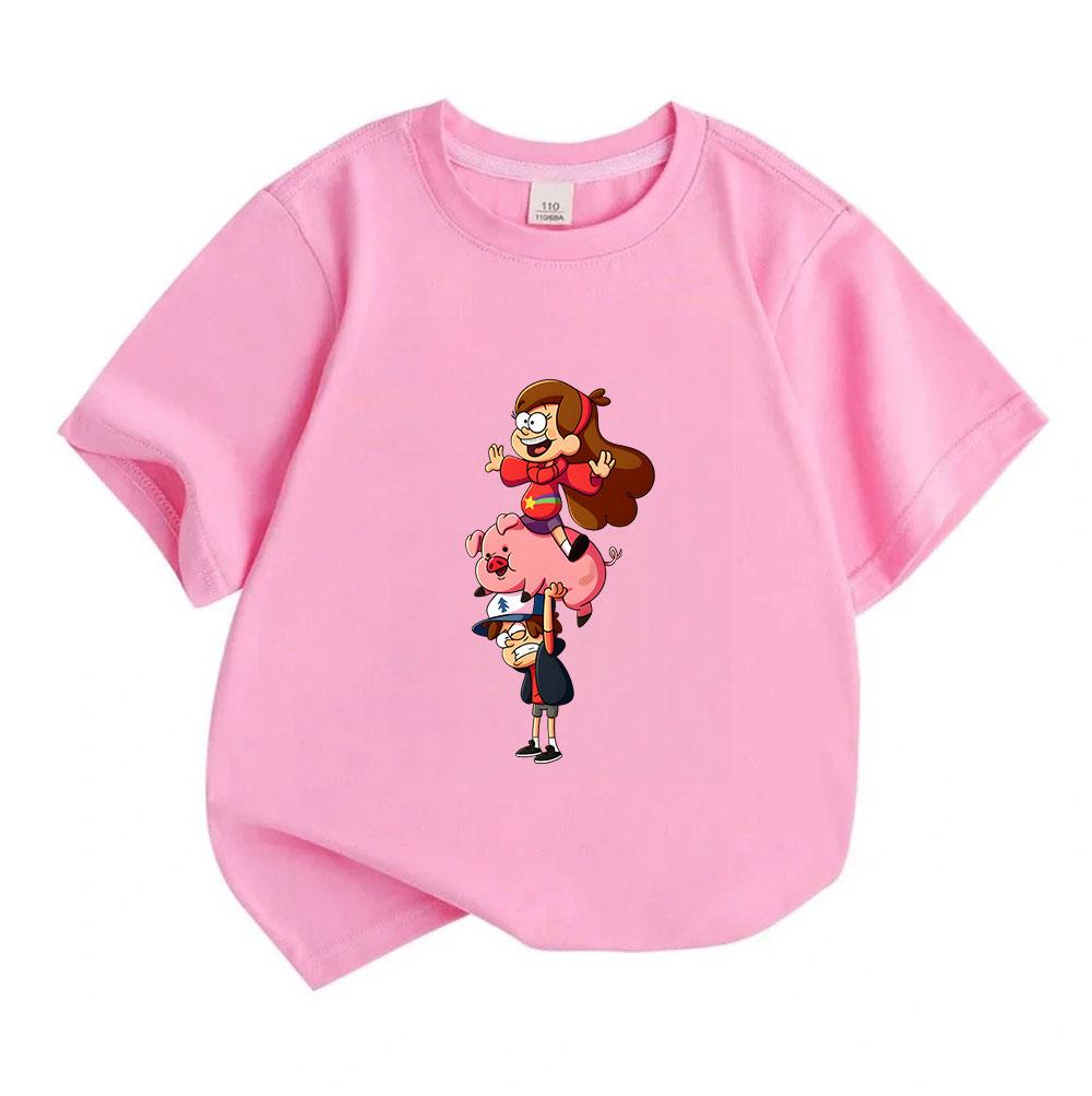 Kids Boys Girls Crew Neck Short Sleeve 100% Cotton T-Shirt Funny Gravity Anime Character Printed Casual Lightweight Breathable Top for Daily Play Wear