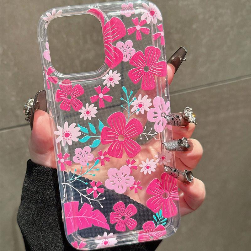 Flower Summer Pink Floral Phone Case For iPhone 13 11 12 14 15 16 Pro Max 16E XR X XS 7 8 Plus SE2 Shockproof Transparent Cover