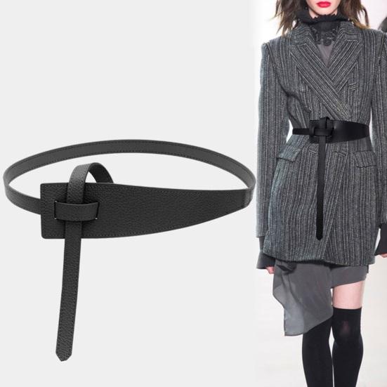 Korean Style Simple Women Faux Leather Belt Irregular Shape Adjustable Knot Long Waistband Suit Coat Corset Belt Fashion Accessories