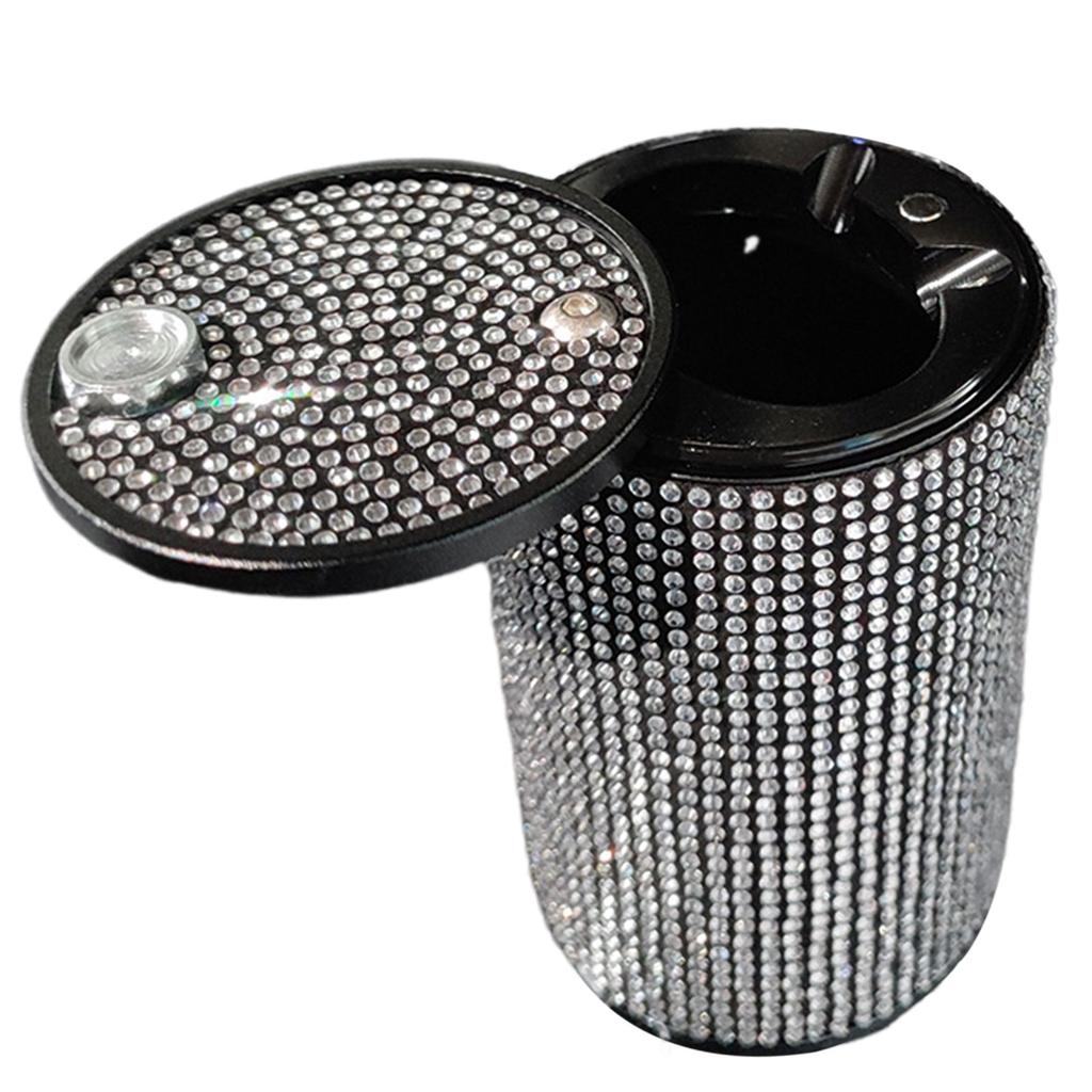 Rhinestone Inlaid Portable Car Ashtray Detachable Metal Large Capacity Sealed Ash Cup 10x6cm Bling Auto Interior Accessory