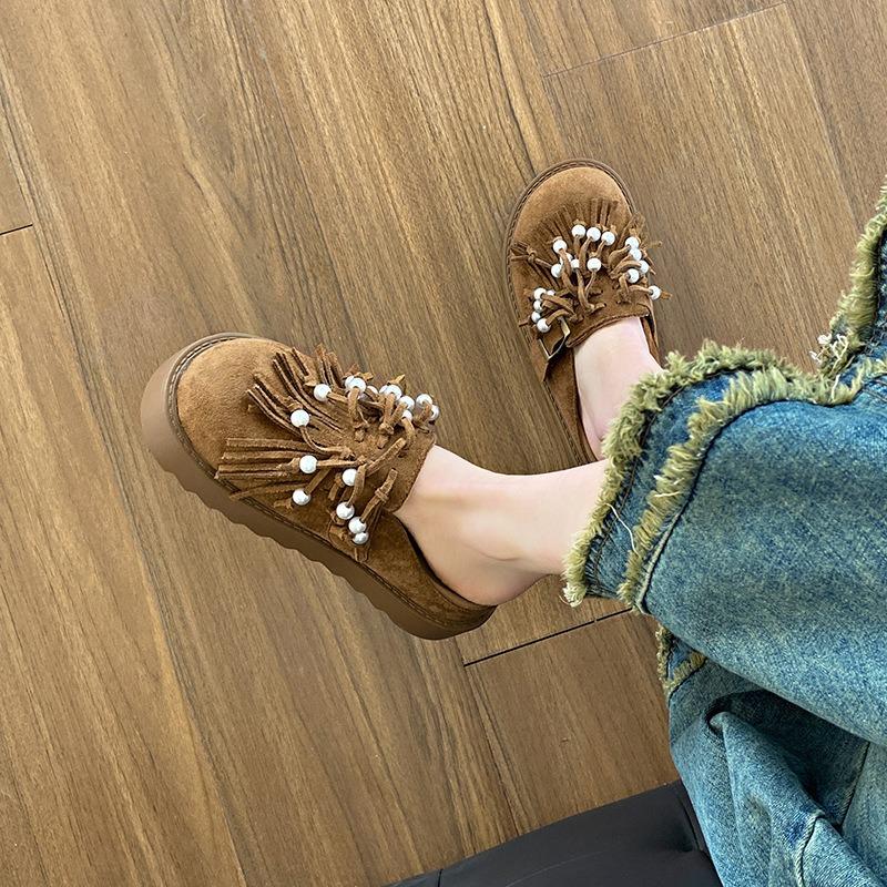 Big Head Pearl Bag Head Half Slippers Women's New Outer Wear Lazy Casual Single Shoes Platform Spring and Summer