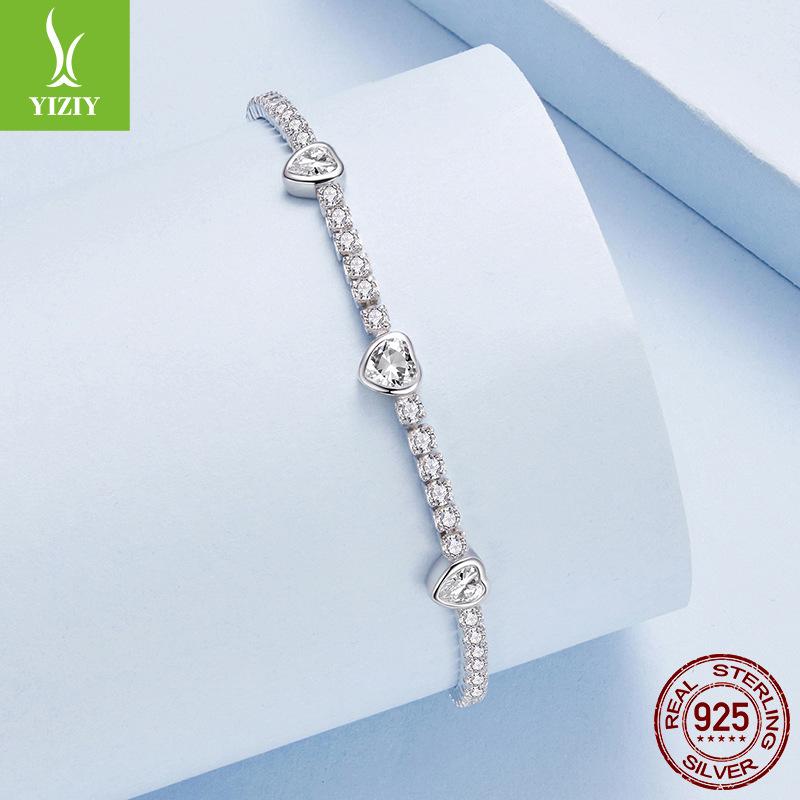 S925 Sterling Silver Love Shining Zircon Bracelet Simple Urban Light Luxury Silver Bracelet Early Spring Accessories