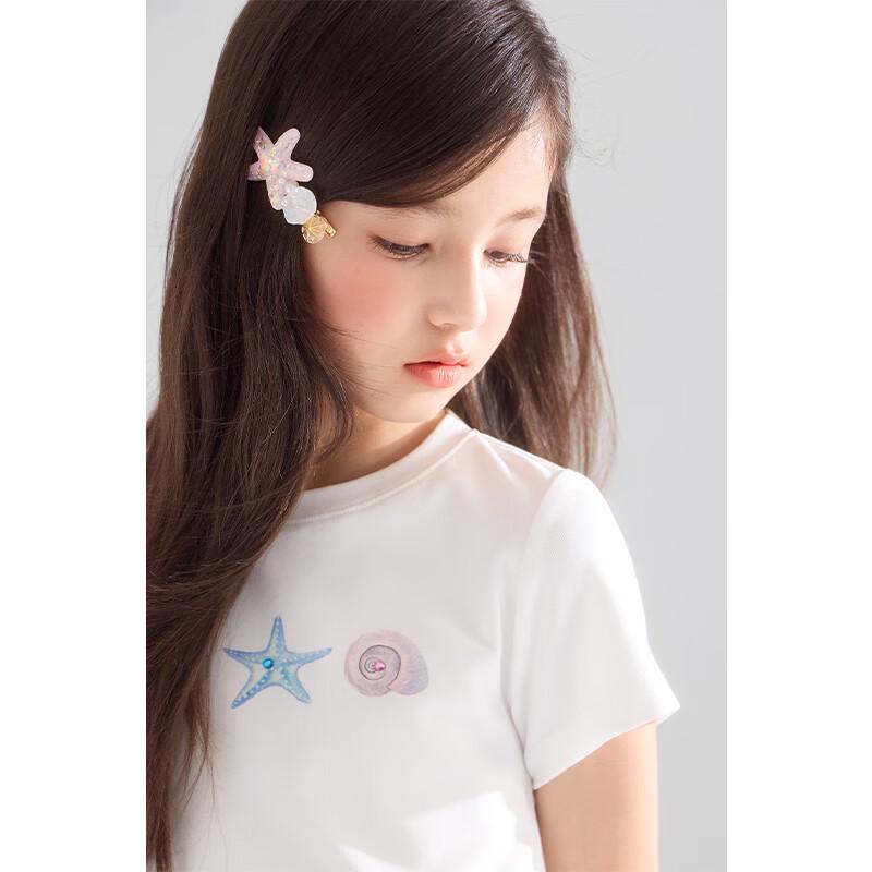 Mucmukn Girls' Antibacterial Cool-Touch Shell Print Short-Sleeve T-Shirt
