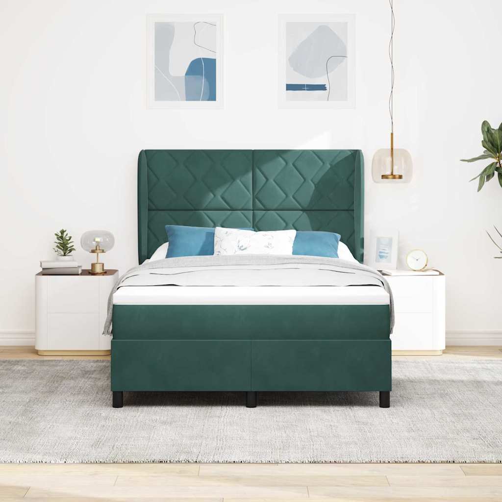 Boxspring Bed with Headboard Dark Green 200 x 140 cm Velvet