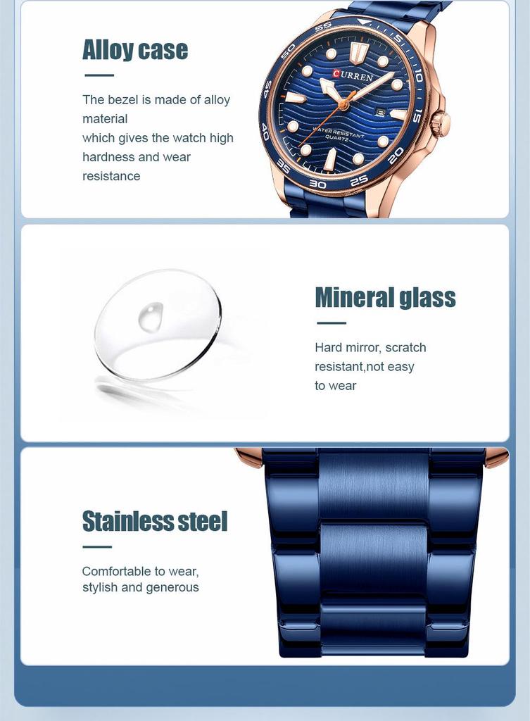 CURREN 8426 Men's Waterproof Steel Band Sports Quartz Watch with Calendar