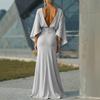 Women S Elegant Backless Pleated Long Fitted Dress With Pockets
