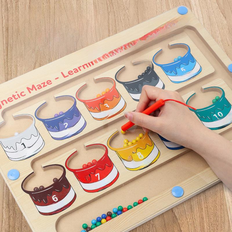 Children's Wooden Magnetic Maze & Color Counting Board for Logical Thinking