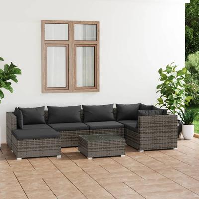 Vidaxl 7-Cz. Garden Lounge Set, Cushions, PE Rattan, Grey