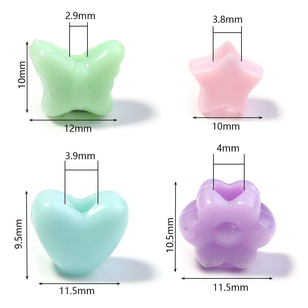 100 Stück Herz Stern Schmetterling Blume Acrylperlen Lose Abstandshalter Perlen mit großem Loch für Schmuckherstellung DIY Armband Halskette