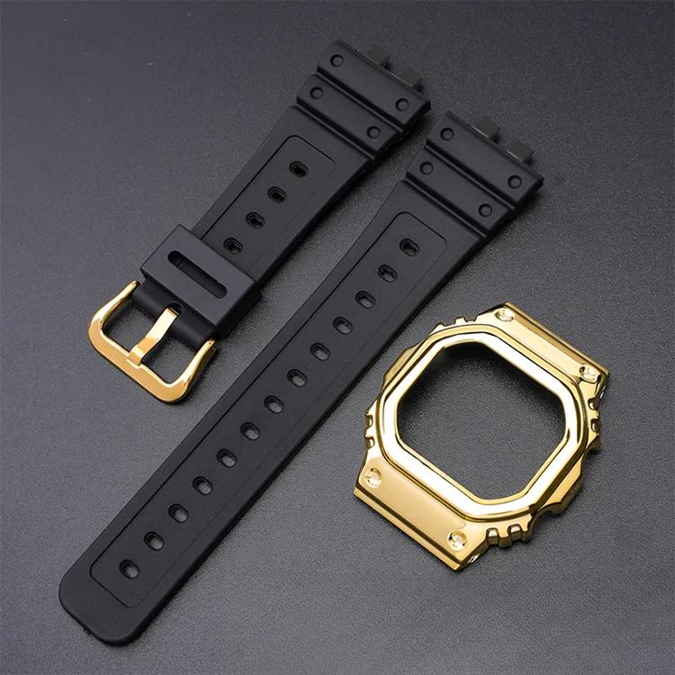 Replacement Transparent Resin Strap+PC Bezel for Small Cube Gold Bricks For  Casio G-Shock GMW-B5000 Watch Band