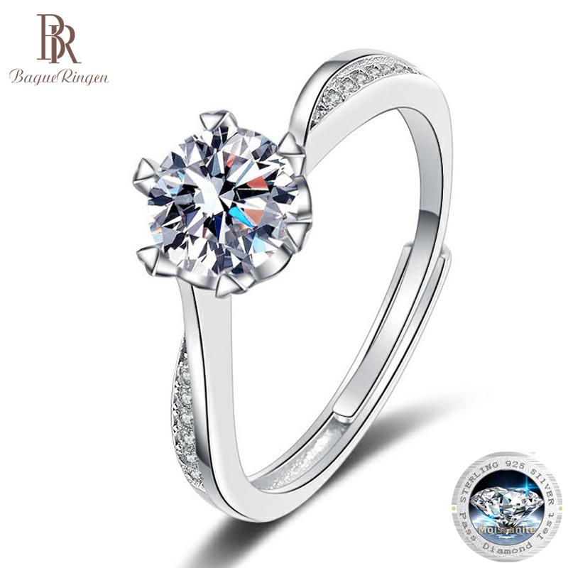 Bague Ringen Women's S925 Silver Jewelry Twist Design Six Claw Rings 1 Carat D-COLOR Moissanite Ring Lab Created Diamond Jewelry