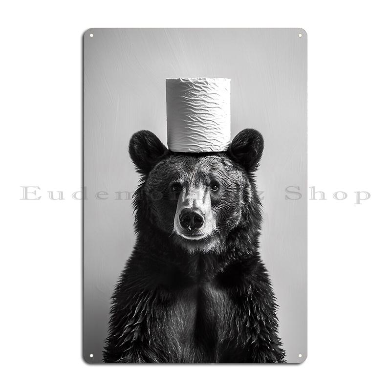 Giraffe Otter In Bathroom with Toilet Paper On Head Metal Signs Wall Mural Club Wall Custom Print Decoration Tin Sign Poster