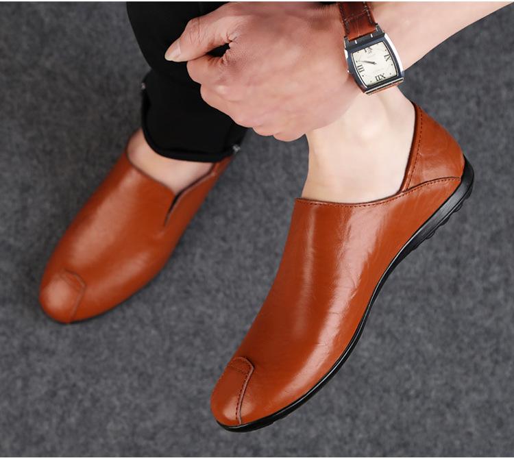 Men's Black Leather Slip-On Shoes – Breathable, Comfortable, Formal Business & Driving Shoes