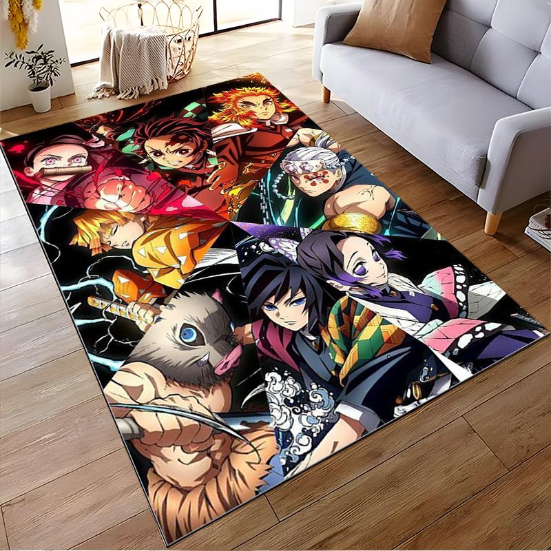 Anime-inspired colorful character art rug. Non-slip rug suitable for living room and bedroom sofas.