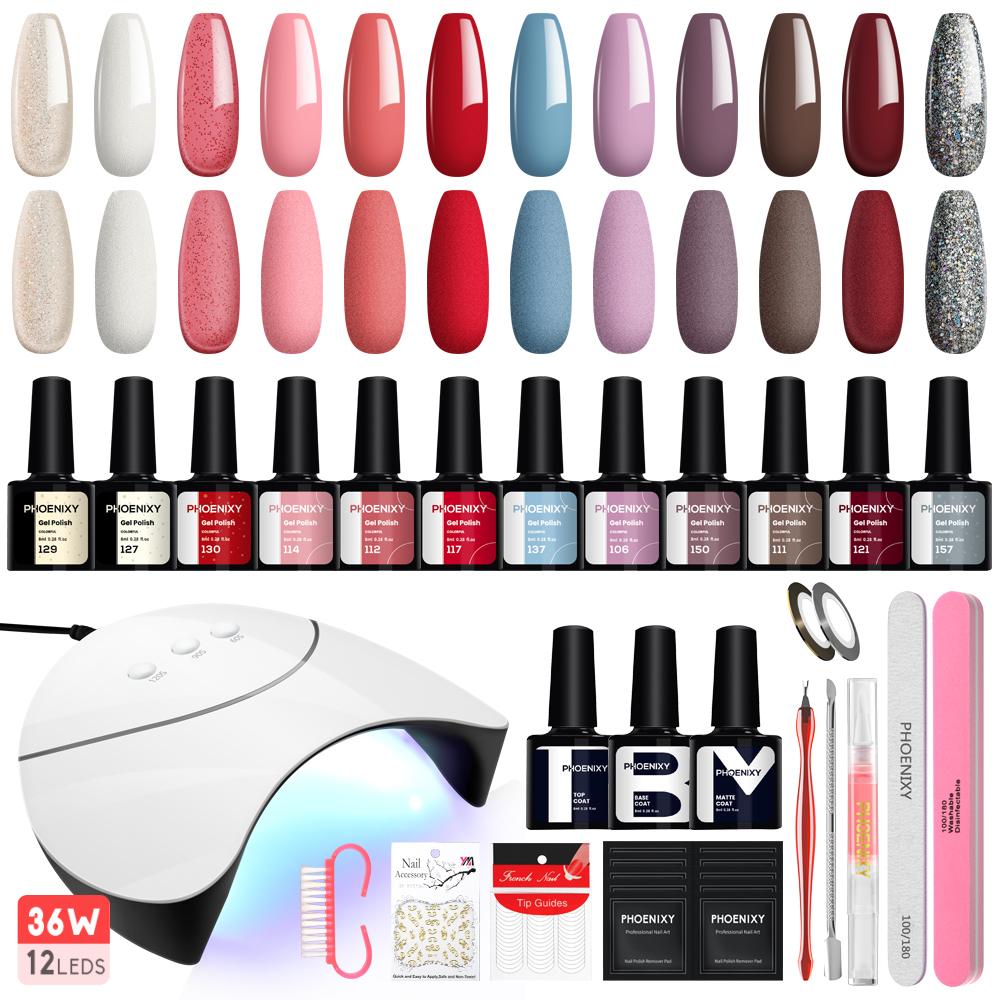Набір для манікюру PHOENIXY Гель-лак для нігтів Nail Art Varnish Matte Top Coat з ультрафіолетовою світлодіодною лампою для нігтів 36 Вт Інструменти для нігтів Набір дрилів для нігтів Набір для декорування нігтів