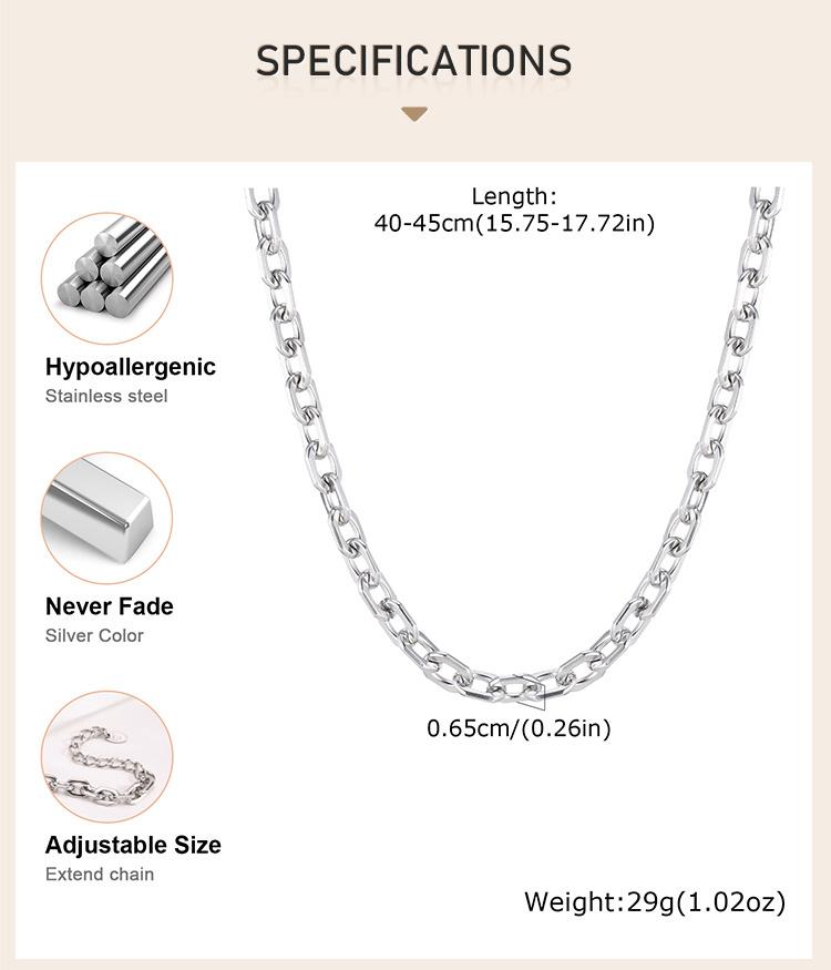 6.5mm Stainless Steel Chain Necklace, Women Paperclip Necklace Gold Plated, Chunky Jewelry 16inch