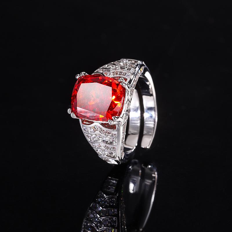 Joyería Cruda Fondo de Cobre Chapado en Oro Diamante de Alto Carbono Corte Flor de Hielo Cuadrado Gordo Engaste de Cobre Anillo de Temperamento 10 * 12