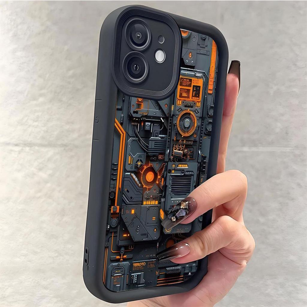 Black Stepped Groove Mechanical Phone Case for iPhone 15/16/17 Pro Max