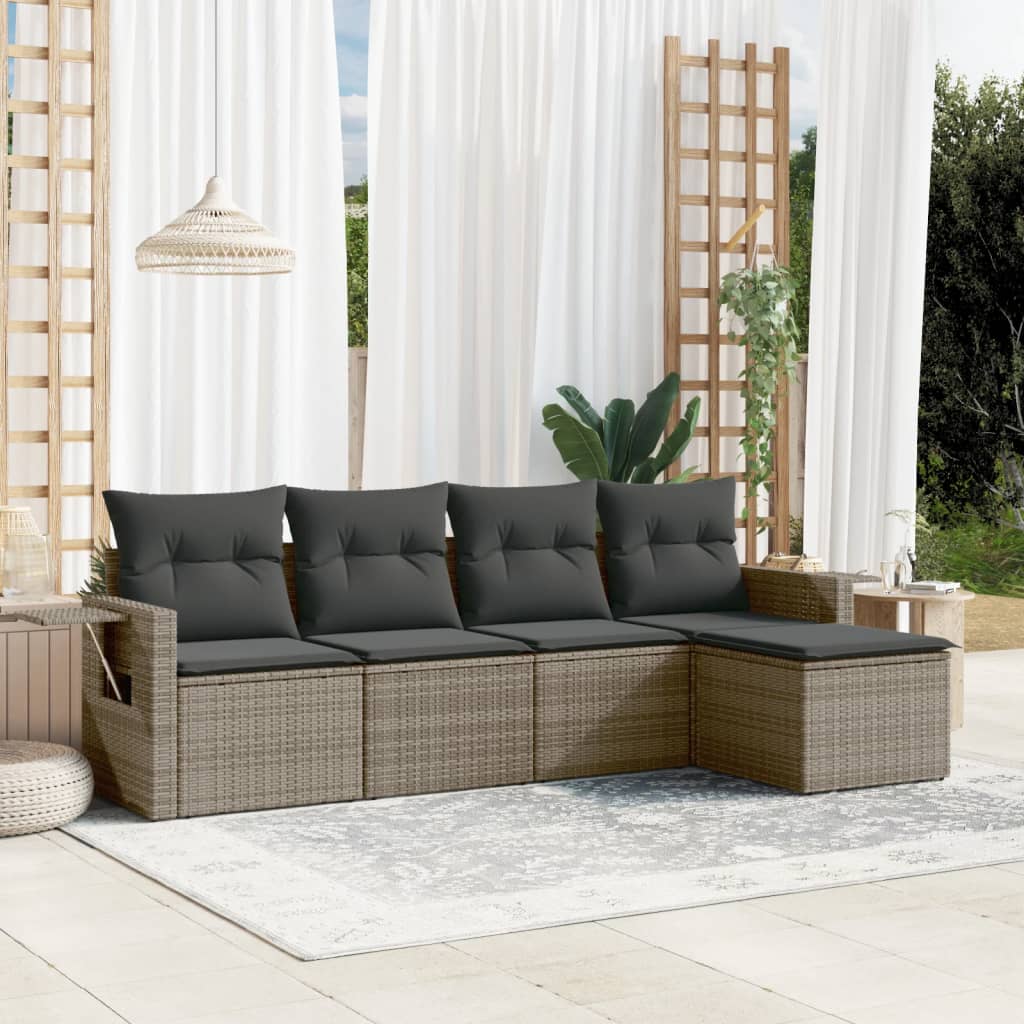 Vidaxl 5-Cz. Garten-Sitzgruppe, Kissen, Grauer PE-Rattan
