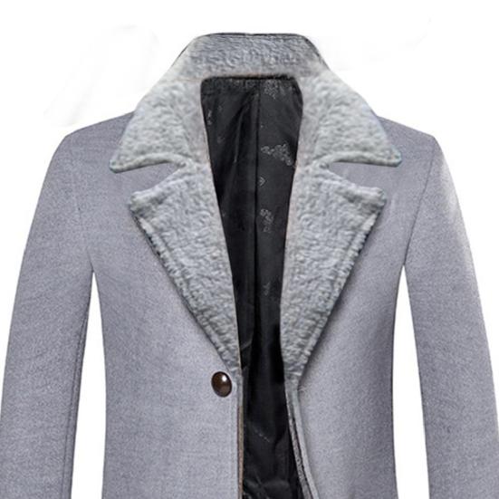 Men Business Jacket Medium Length Single-breasted Solid Color Plush Collar Autumn Winter Woolen Coat Windbreaker Streetwear