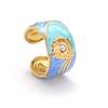 Rhinestone Sunflower Drip Oil Open Ring: European & American Style, Fashionable Titanium Steel Jewelry for Women
