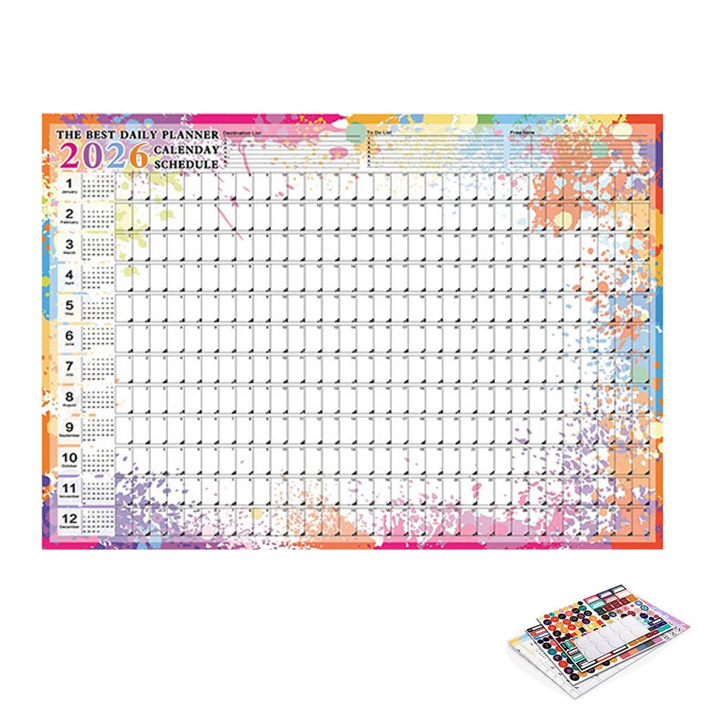 2026/2026 Yearly Wall Calendar Annual Planner Home Decoration Desk Accessories Schedule Organizer 12 Months 365 Days Calendar