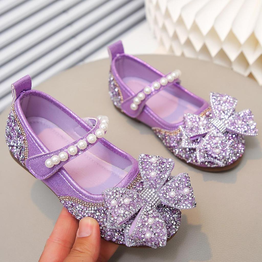 Little Girl's Fairy Style Pearl Rhinestone Bow Flats - Soft Sole Summer Fashion Banquet Shoes