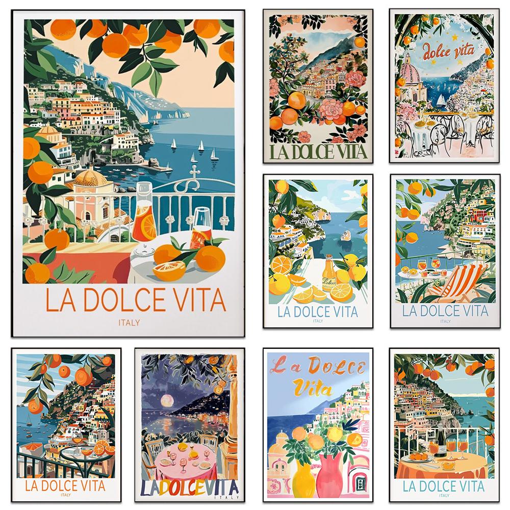 La Dolce Vita Wandposter Druck Für Schlafzimmer Wohnzimmer Heimdekoration Italien Küstenlandschaft Leinwandbild Zitrone Orange Wandkunst