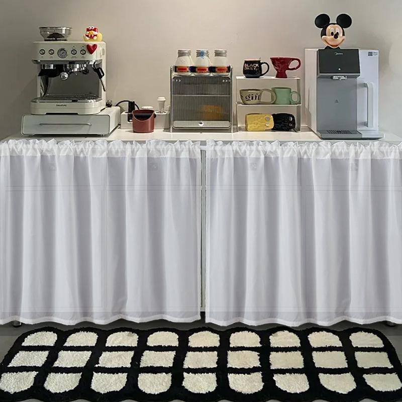 White Chiffon Waterproof Half Curtain Short Kitchen Cabinet Sundry Shade Partition Curtain Dining Table Table Skirt