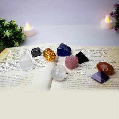 Sada 9 energetických krystalů pro domácnost, Reiki léčení, Vastu pyramida, Feng Shui, pozitivní energie, duchovní kameny, ametyst, růženín, hematit, karneol