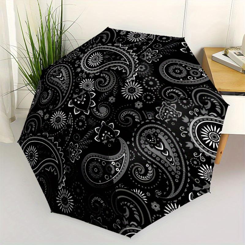1pc Paisley Cats Auto Open/Close Umbrella with One Touch Button, Compact Folding Canopy, Sturdy 8 Rib Windproof Design   Lightweight  08