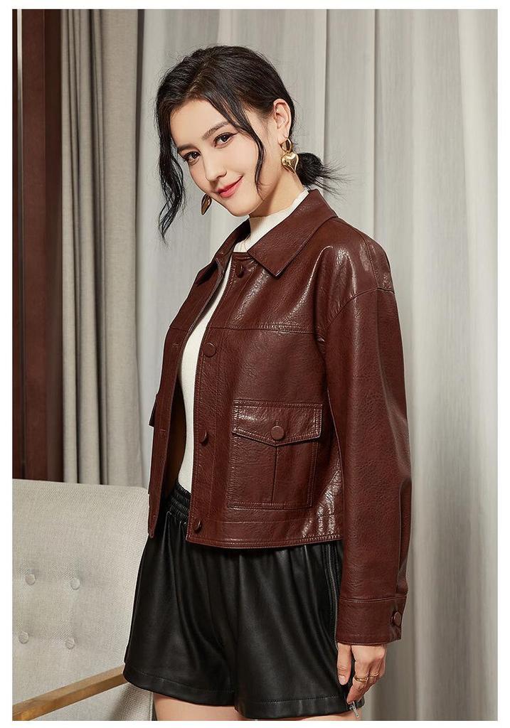 Sanpowa Women's Casual PU Leather Jacket