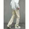 Gofb American Retro Washed Yellow Mud Jeans with Flared Design, Niche Button-Up Hip-Hop High Street Pants for Men