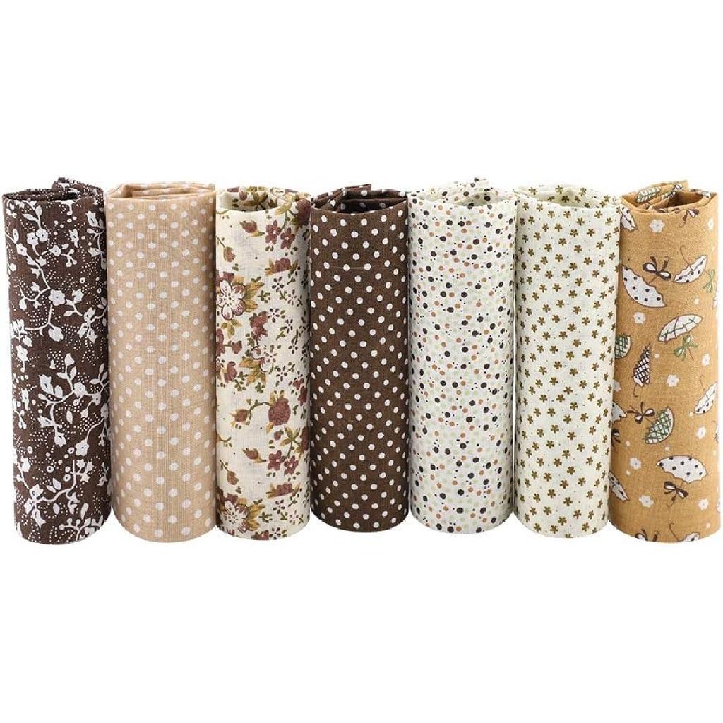 7pcs 50x50cm Cotton Fabrics DIY Floral Dots Assorted Pre-Cut Quarters Bundle Cotton Quilt Fabric Sewing Quilting Patchwork(Brown)
