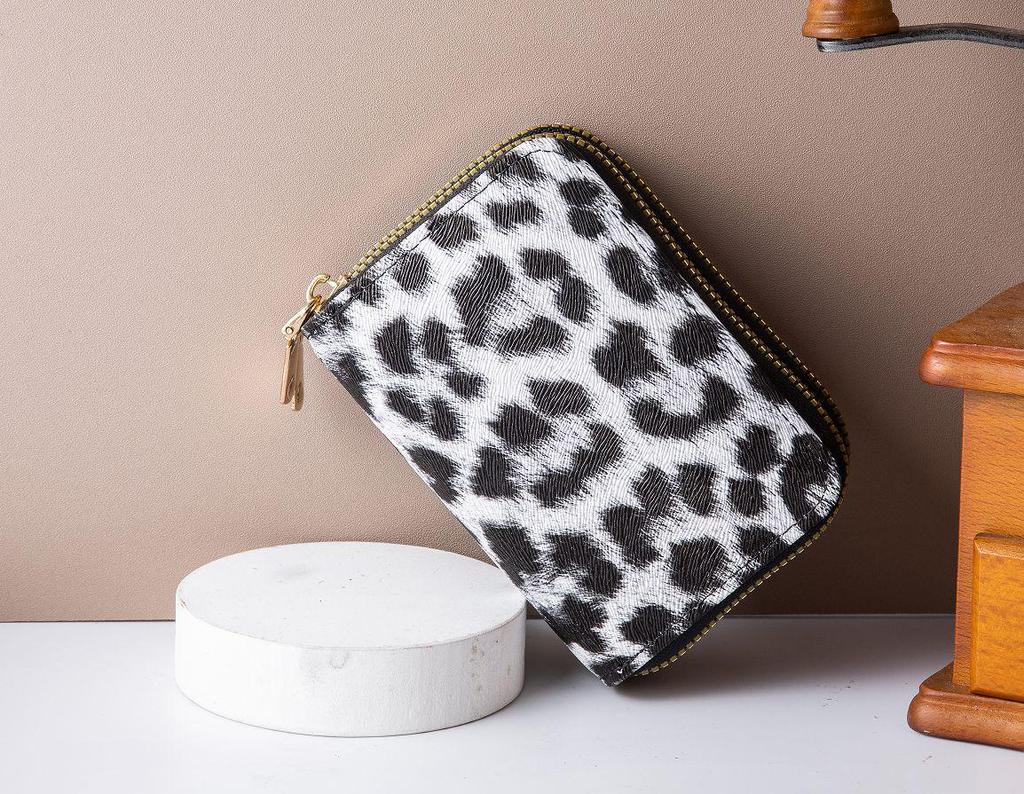 Leopard Print Accordion Wallet: Women's Double Zipper Coin Purse & Multi-Card Holder