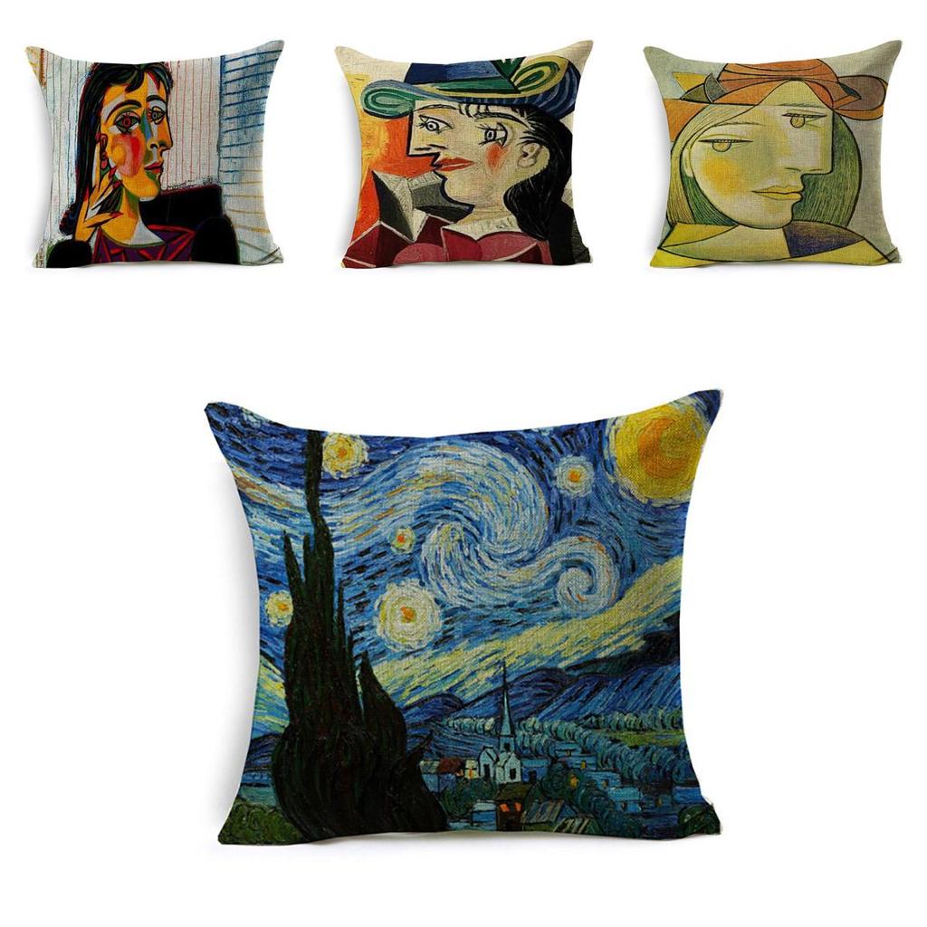 Luxurious Van Gogh Starry Night Square Cushion Covers With Premium Cotton Linen