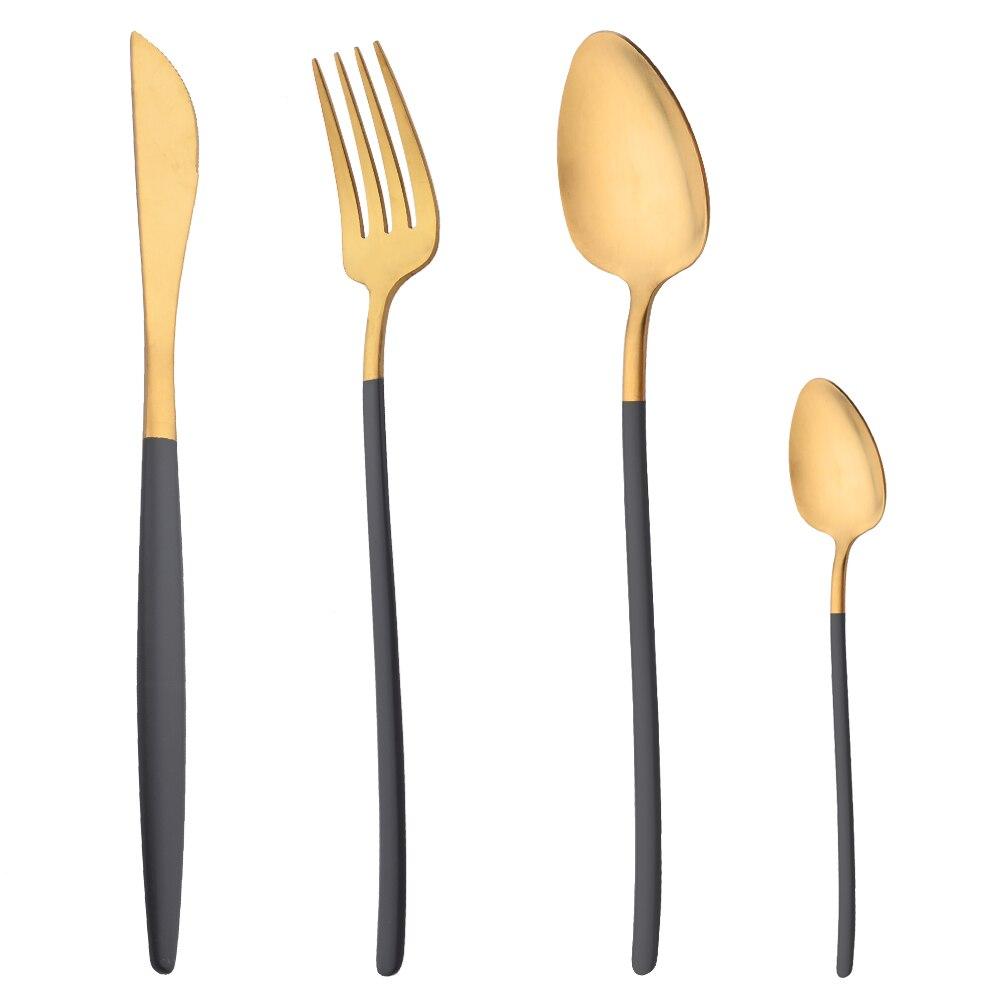 Matte Gold Dinnerware Set 304 Stainless Steel Cutlery Flatware Set Grey Gold Knife Fork Spoon Teaspoon Tableware Set