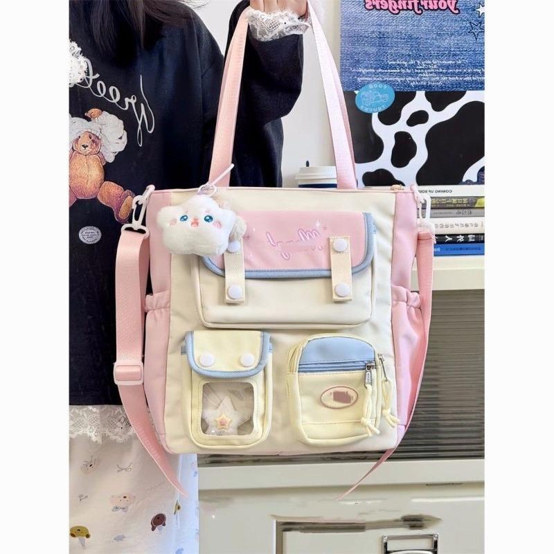 Contrast color cute bag high value student class tutoring bag handbag girl shoulder bag messenger bag