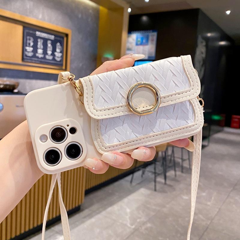 Chao Brand Xiaoxiangfeng Is Suitable for Honor X60i Mobile Phone Case Woven Pattern Card Bag, Huawei Nova13 Oblique Strap Belt, Leather Rope.
