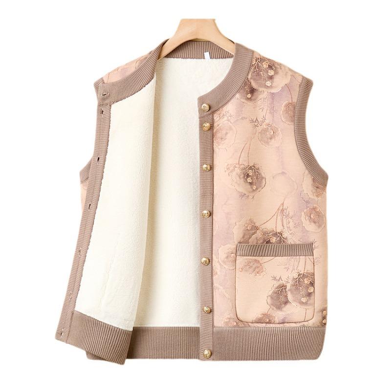 Autumn and Winter Thickened Vest Women's Plus Velvet Printed Vest Jacket