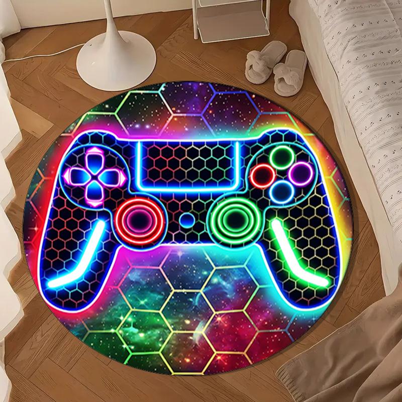 Neon Gaming Controller Round Rug for Livingroom,Bedroom, Palyroom, Chair Rug, Area Rug, Circle Carpet, Large Size Fan Christmas Gift